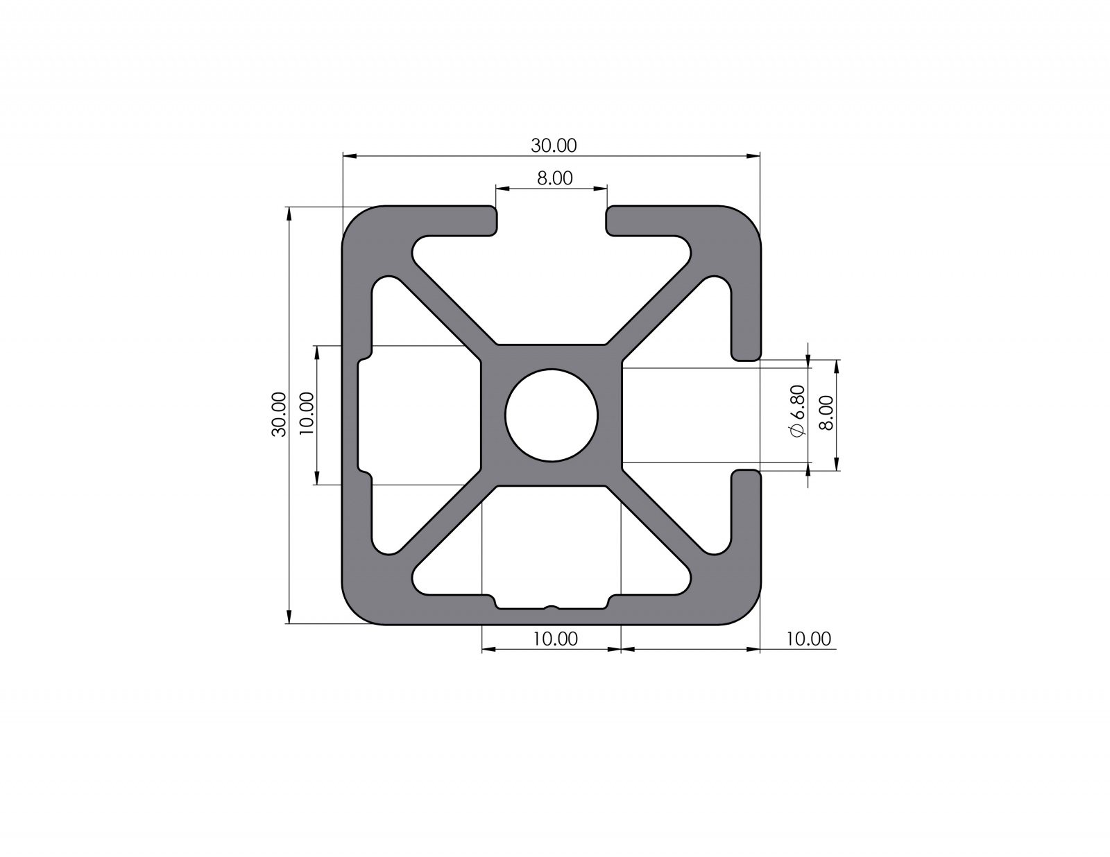 Aluminum profile 30x30 groove 2N90 8 I-type